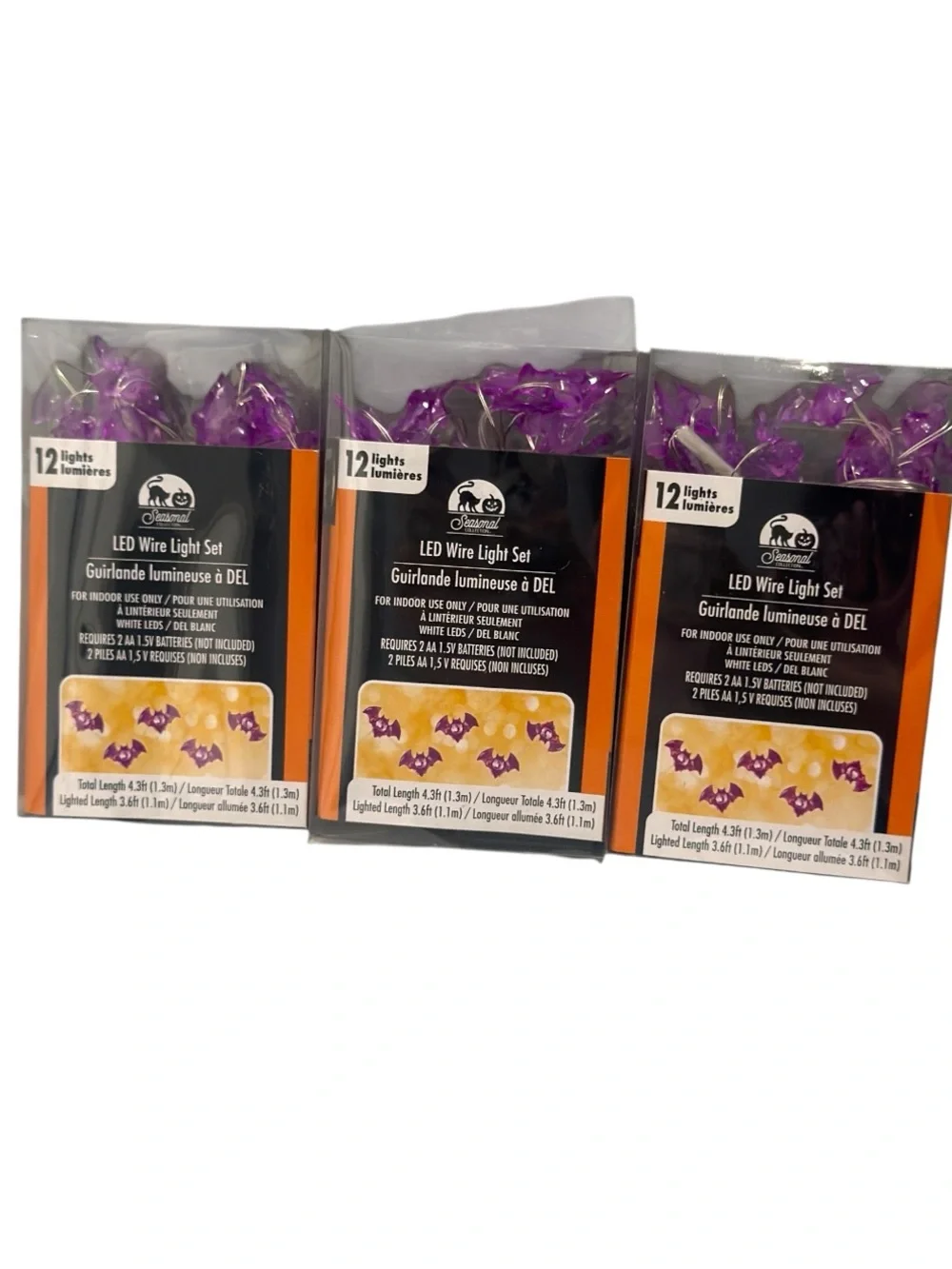 Seasonal Collection Halloween LED Purple Bats String Light Sets, 3 Pack NWT